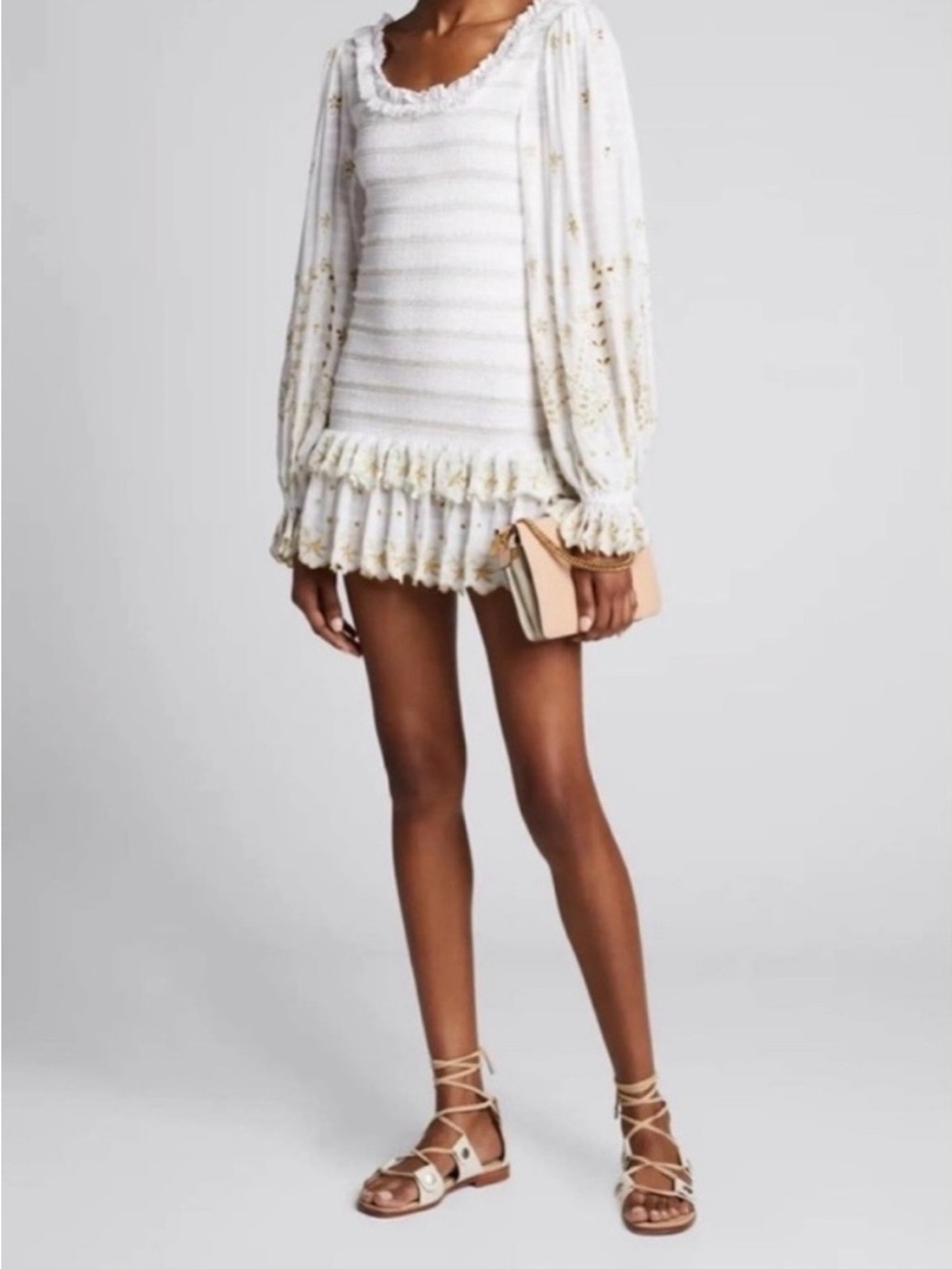 LoveShackFancy White Mini Dress with Gold Fleck